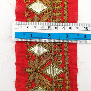Trim By 9 Yard Maroon Red Art Silk Fabric Trim, Gold Floral Embroidery Gota Patti Sari Border Decorative Trim Craft Lace
